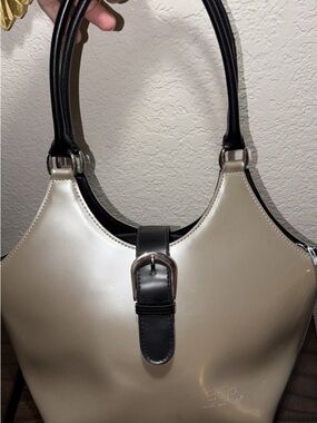 Beijo Black Cream Shoulder Bag Y2K Buckle Satchel Purse